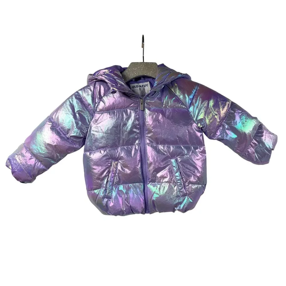Old Navy Puffer Jacket Iridescent Purple 2T Coat With Hood